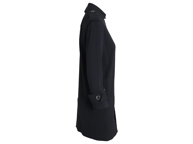 Lanvin Button-Front Trench Coat in Black Polyester - view 2