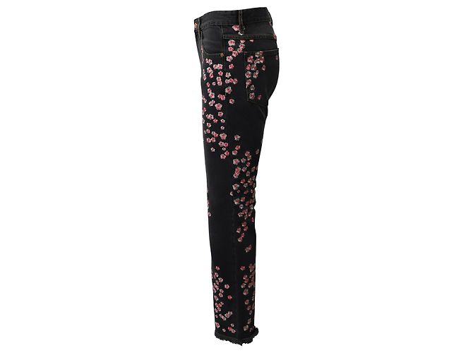 Isabel Marant Jean brodé de fleurs Holan en coton noir - vue 2