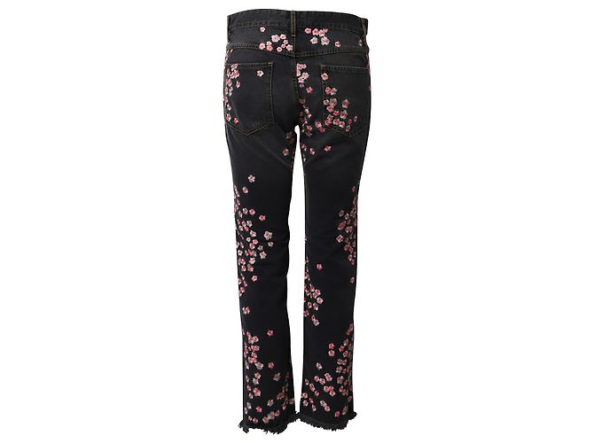 Isabel Marant Jean brodé de fleurs Holan en coton noir - vue 3