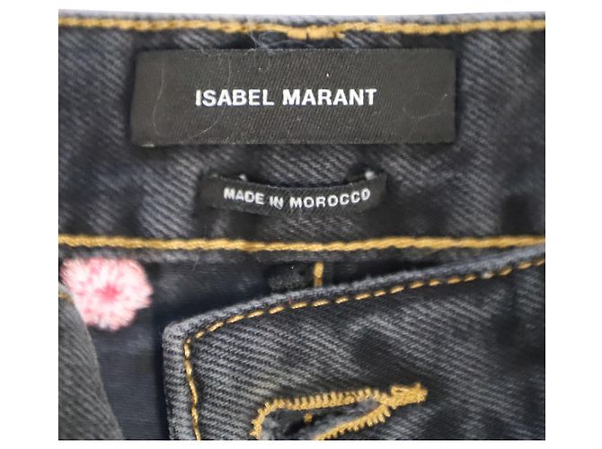 Isabel Marant Jean brodé de fleurs Holan en coton noir - vue 5