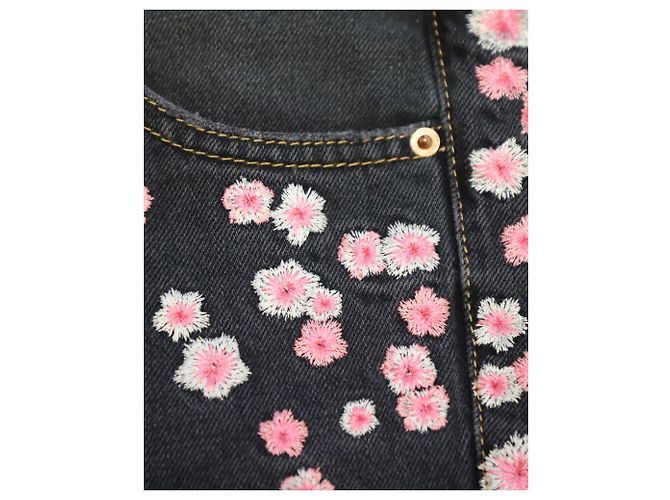 Isabel Marant Jean brodé de fleurs Holan en coton noir - vue 6