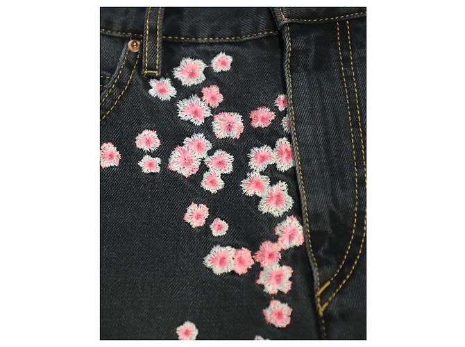 Isabel Marant Jean brodé de fleurs Holan en coton noir - vue 7