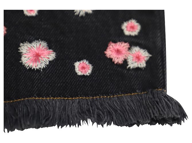 Isabel Marant Jean brodé de fleurs Holan en coton noir - vue 8