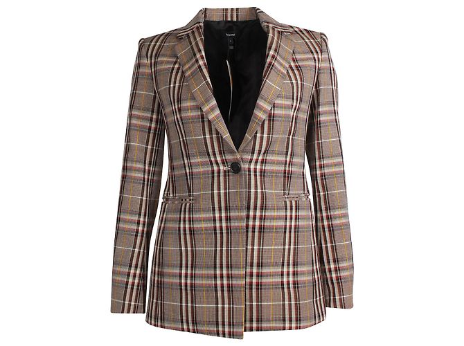 Blazer scozzese Theory Power Bexley in lana marrone - vista 4