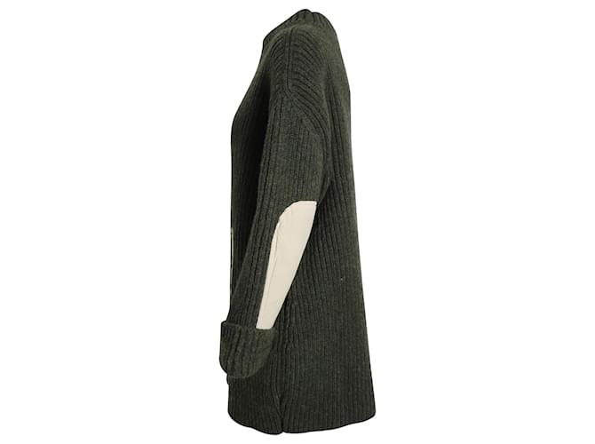 Céline Celine Kontrasttaschen-Pullover aus olivgrüner Wolle - Ansicht 2