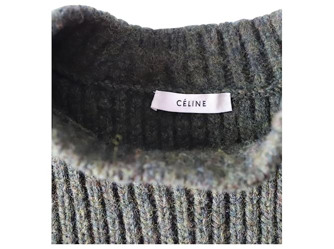 Céline Celine Kontrasttaschen-Pullover aus olivgrüner Wolle - Ansicht 4
