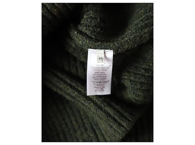 Céline Celine Kontrasttaschen-Pullover aus olivgrüner Wolle - Ansicht 5