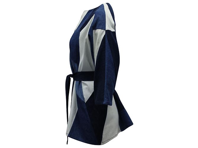 Maje Vadom Patchwork Denim Kimono in cotone blu - vista 4