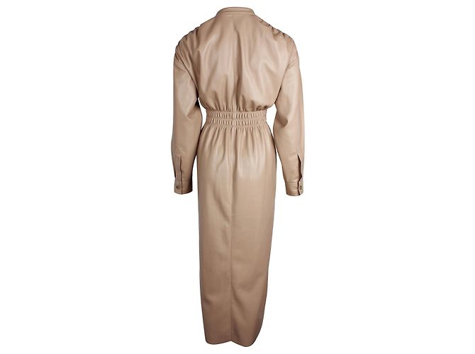 Nanushka Jayce gerafftes Midikleid aus hellbraunem Kunstleder - Ansicht 3