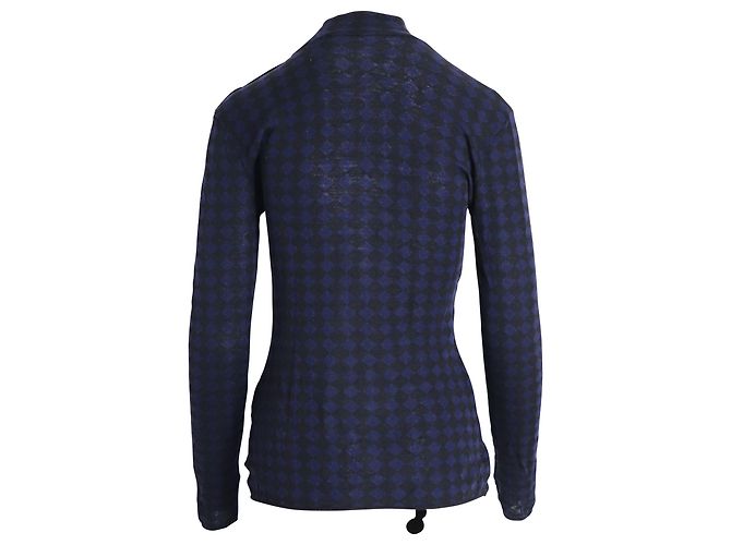 Balmain Studded-Shoulder Diamond Print Long Sleeve Top in Multicolor Wool Python print - view 3