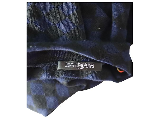 Balmain Studded-Shoulder Diamond Print Long Sleeve Top in Multicolor Wool Python print - view 4