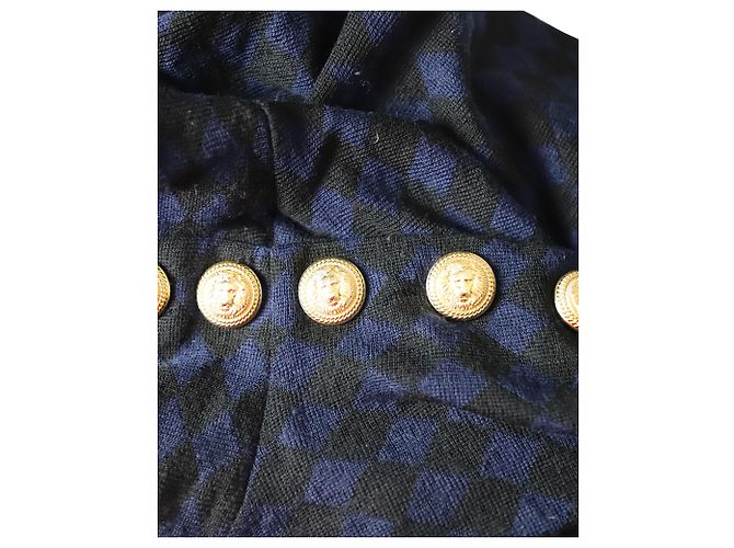 Balmain Studded-Shoulder Diamond Print Long Sleeve Top in Multicolor Wool Python print - view 5