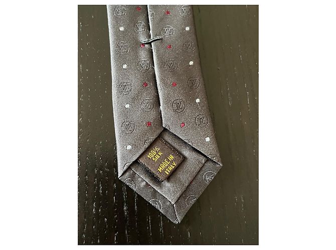 Cravatta Louis Vuitton in seta grigio scuro Logo LV a pois Grigio antracite - vista 3