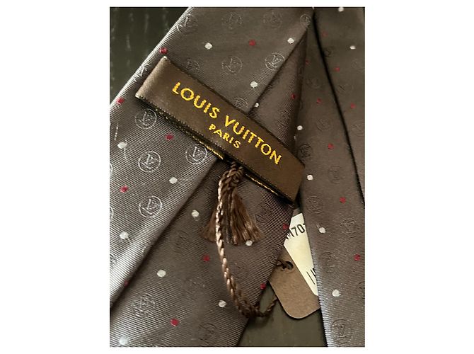 Cravatta Louis Vuitton in seta grigio scuro Logo LV a pois Grigio antracite - vista 4
