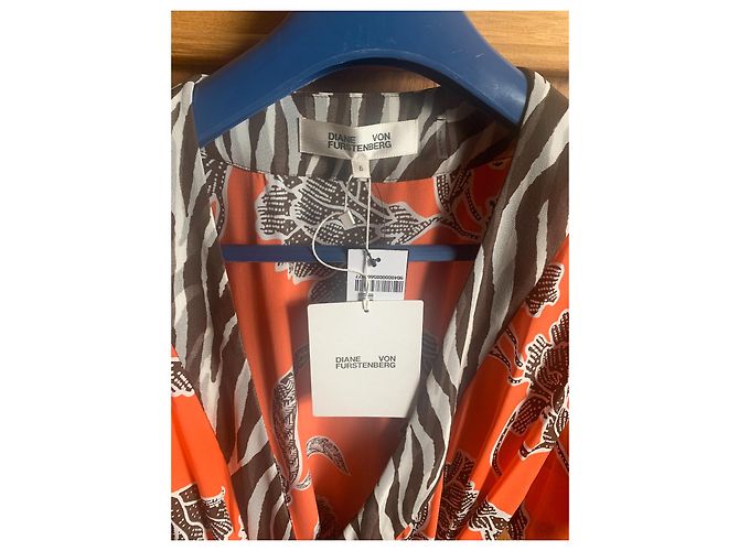 Diane Von Furstenberg Wickelkleid Seide Zebra Print Schwarz Weiß Orange - Ansicht 2