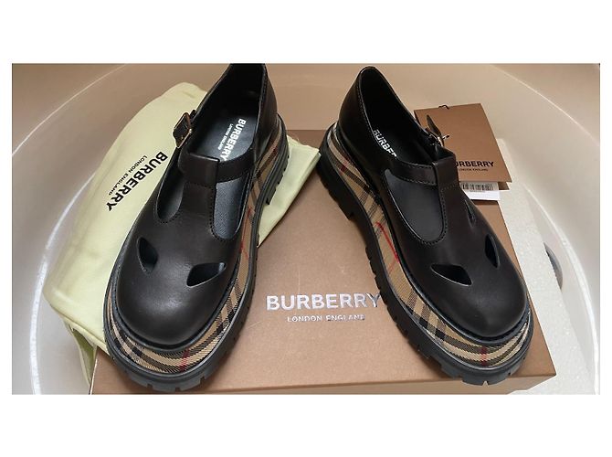 Burberry Black Leather Wedge Sandals - view 2