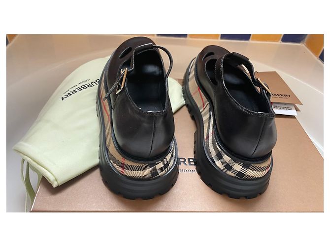 Burberry Black Leather Wedge Sandals - view 3