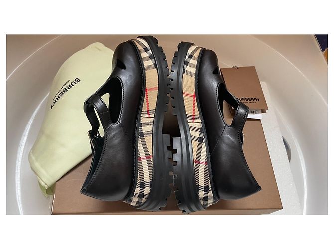 Burberry Black Leather Wedge Sandals - view 4