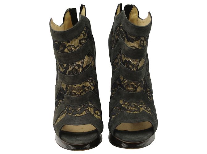 Nicholas Kirkwood Stivaletti Open Toe in pizzo in camoscio nero - vista 2