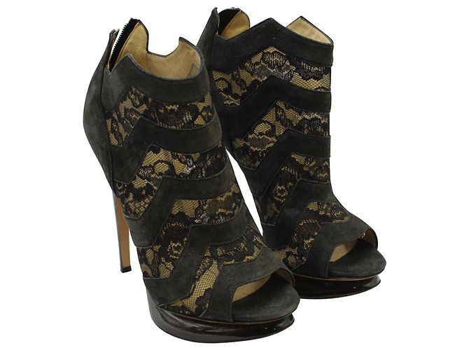 Nicholas Kirkwood Stivaletti Open Toe in pizzo in camoscio nero - vista 3