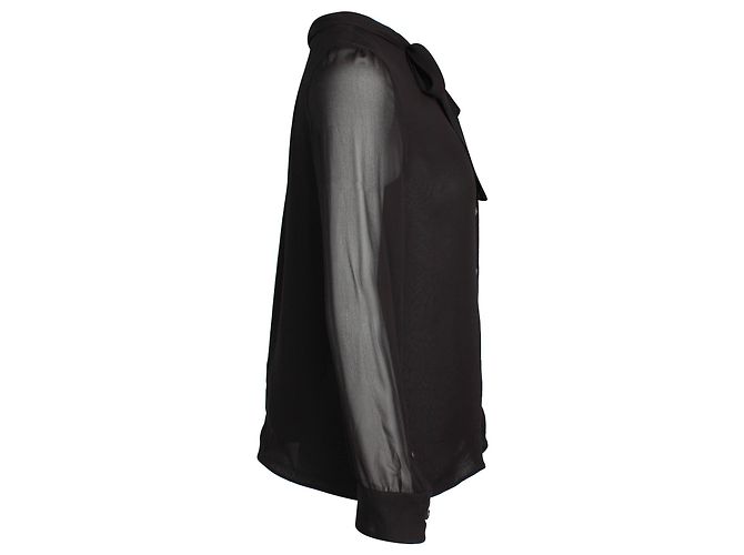 Bow Blusa de manga larga con lazo en seda negra de Prada - vista 2