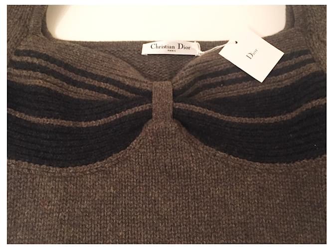 Dior Kurzarm Pullover aus Kaschmir khaki und schwarz - Ansicht 2