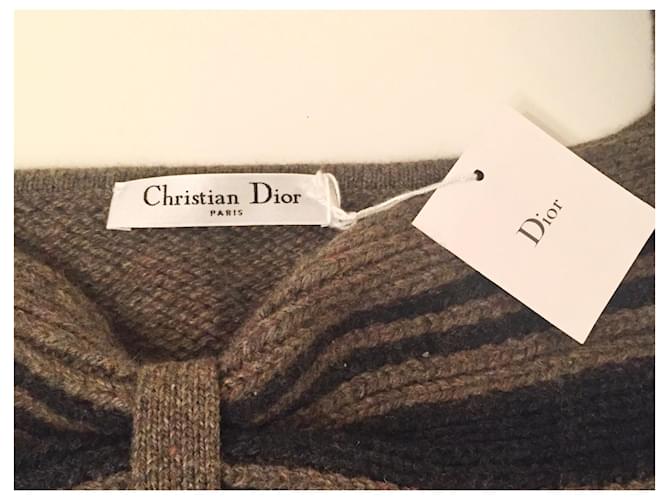 Dior Kurzarm Pullover aus Kaschmir khaki und schwarz - Ansicht 3