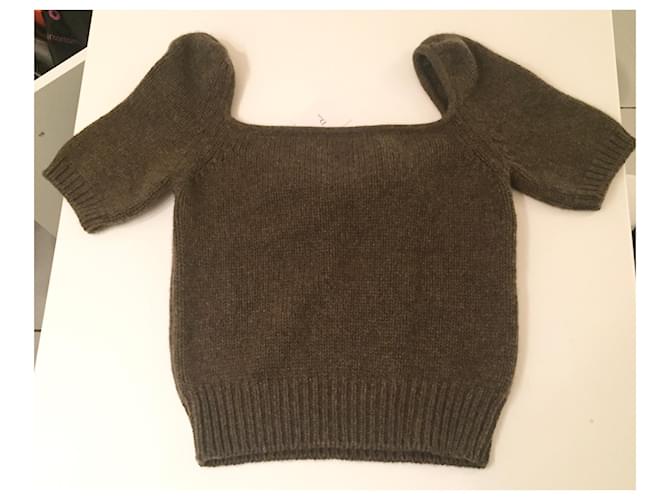 Dior Kurzarm Pullover aus Kaschmir khaki und schwarz - Ansicht 4