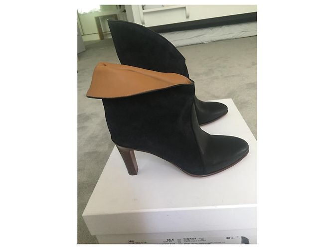 Stivaletti Chloé in pelle e camoscio nero blu navy - vista 3