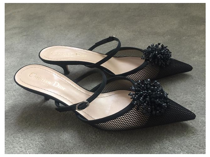 Dior Mule Pumps Schwarzer Netzstoff mit Perlen Couture - Ansicht 3