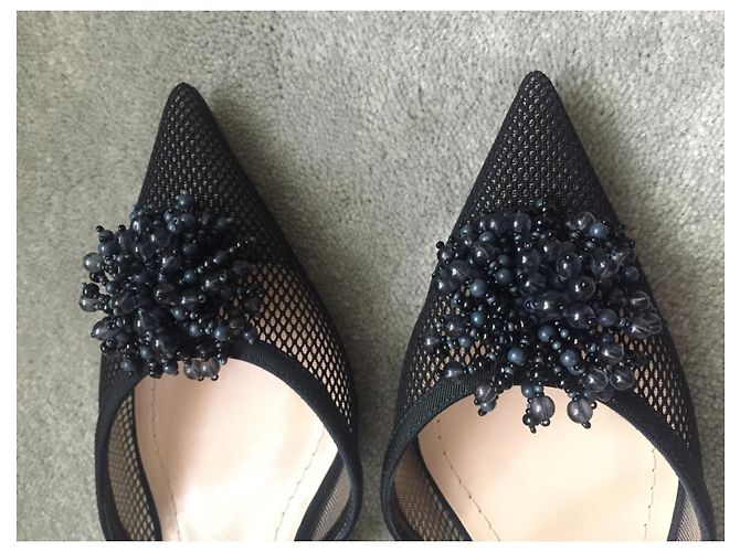 Dior Mule Pumps Schwarzer Netzstoff mit Perlen Couture - Ansicht 4