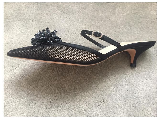 Dior Mule Pumps Schwarzer Netzstoff mit Perlen Couture - Ansicht 7