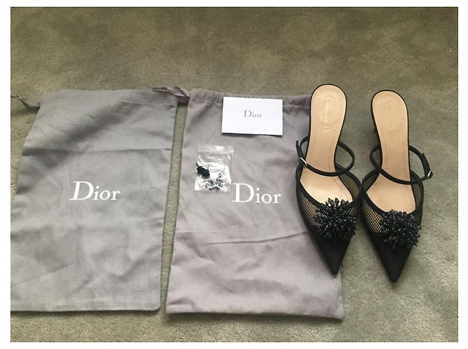 Dior Mule Pumps Schwarzer Netzstoff mit Perlen Couture - Ansicht 9