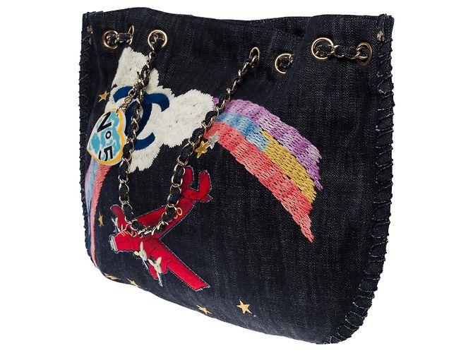 Borsa CHANEL Cambon in Denim Blu Marino - 101139 Blu navy - vista 3