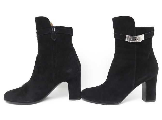 Hermès ZAPATOS BOTAS HERMES PLAYER 40.5 BOTAS KELLY HEBILLA TERCIOPELO CABRA Negro - vista 2