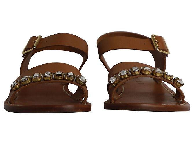 Sandalo Flat Bejeweled Marni in Pelle Marrone - vista 2