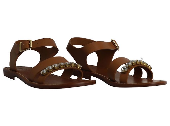 Sandalo Flat Bejeweled Marni in Pelle Marrone - vista 3