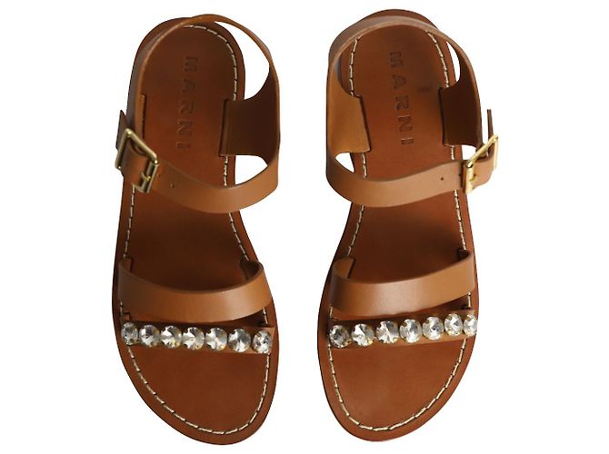 Sandalo Flat Bejeweled Marni in Pelle Marrone - vista 5