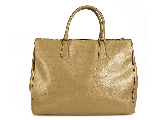 Borsa shopper PRADA XL Saffiano Lux foderata con zip in pelle beige Visone - vista 2