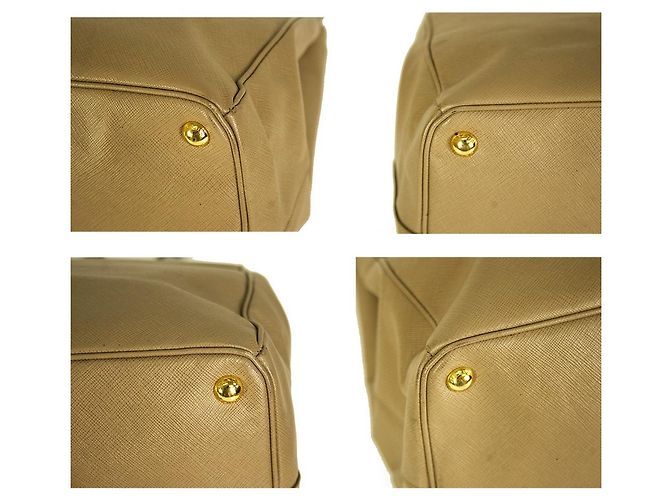 Borsa shopper PRADA XL Saffiano Lux foderata con zip in pelle beige Visone - vista 4