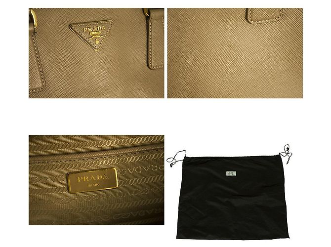 Borsa shopper PRADA XL Saffiano Lux foderata con zip in pelle beige Visone - vista 6