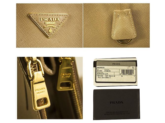 Borsa shopper PRADA XL Saffiano Lux foderata con zip in pelle beige Visone - vista 7
