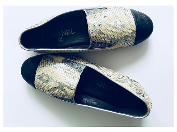 Mocassini Chanel CC in pelle di serpente e pelle Multicolore - vista 13