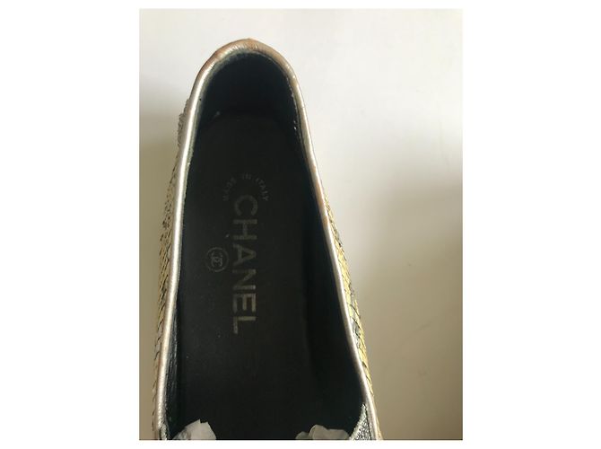 Mocassini Chanel CC in pelle di serpente e pelle Multicolore - vista 7