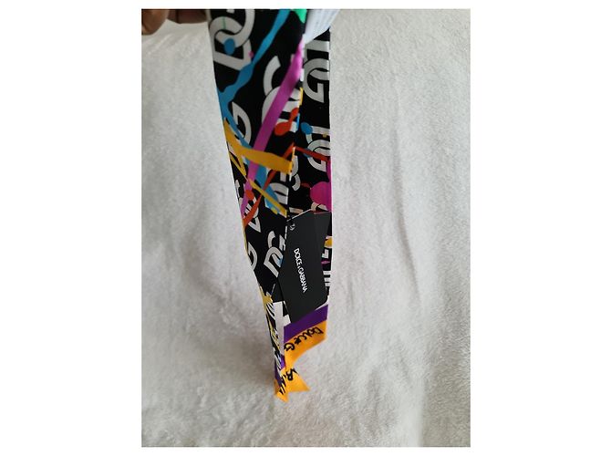 DOLCE & GABBANA Fular de sarga de seda con estampado de salpicaduras de pintura y logo Multicolor - vista 10