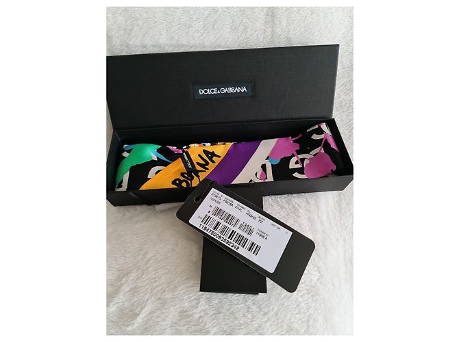 DOLCE & GABBANA Fular de sarga de seda con estampado de salpicaduras de pintura y logo Multicolor - vista 2