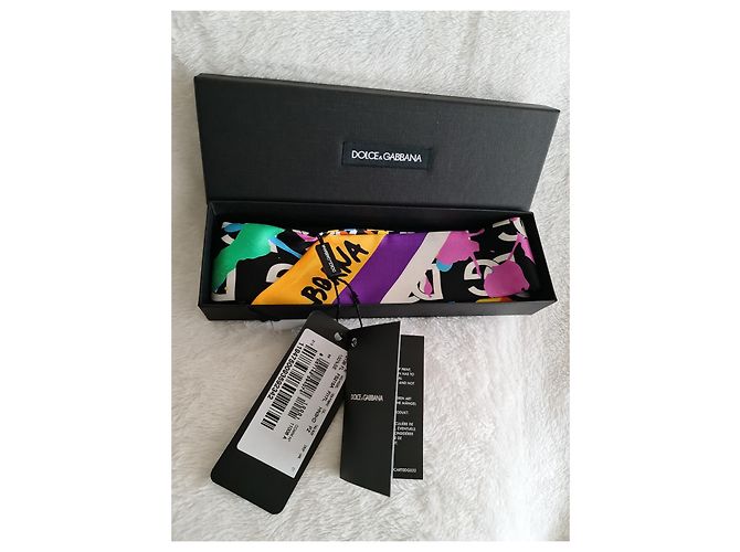 DOLCE & GABBANA Fular de sarga de seda con estampado de salpicaduras de pintura y logo Multicolor - vista 4