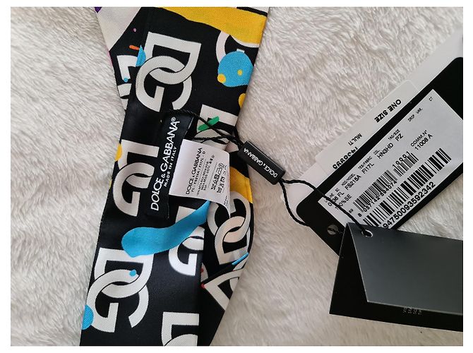 DOLCE & GABBANA Fular de sarga de seda con estampado de salpicaduras de pintura y logo Multicolor - vista 7