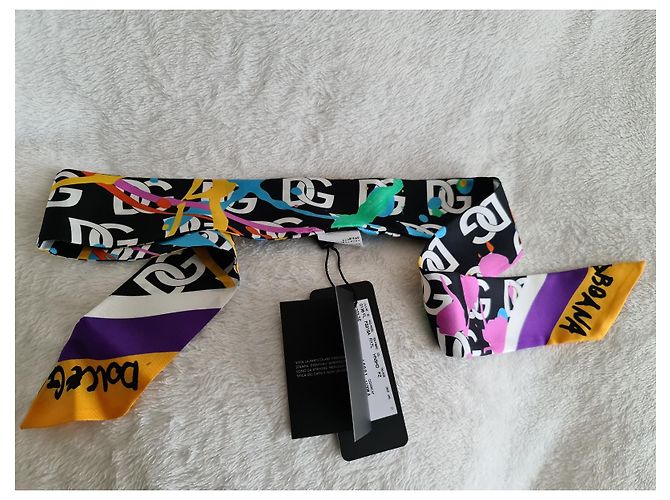 DOLCE & GABBANA Fular de sarga de seda con estampado de salpicaduras de pintura y logo Multicolor - vista 8