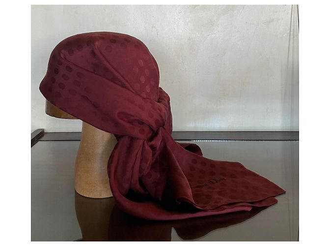 Sciarpa Christian Dior in seta bordeaux a pois Bordò - vista 2
